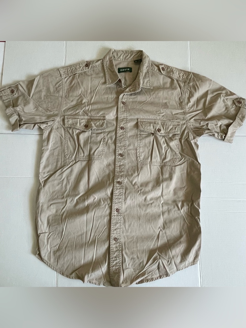 Orvis Safari Bush Shirt Button Up Short Sleeve - Men’s Size M - Khaki Pre-Owned